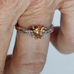 Women's Silvertone, Faux Champagne Heart Engagement Ring